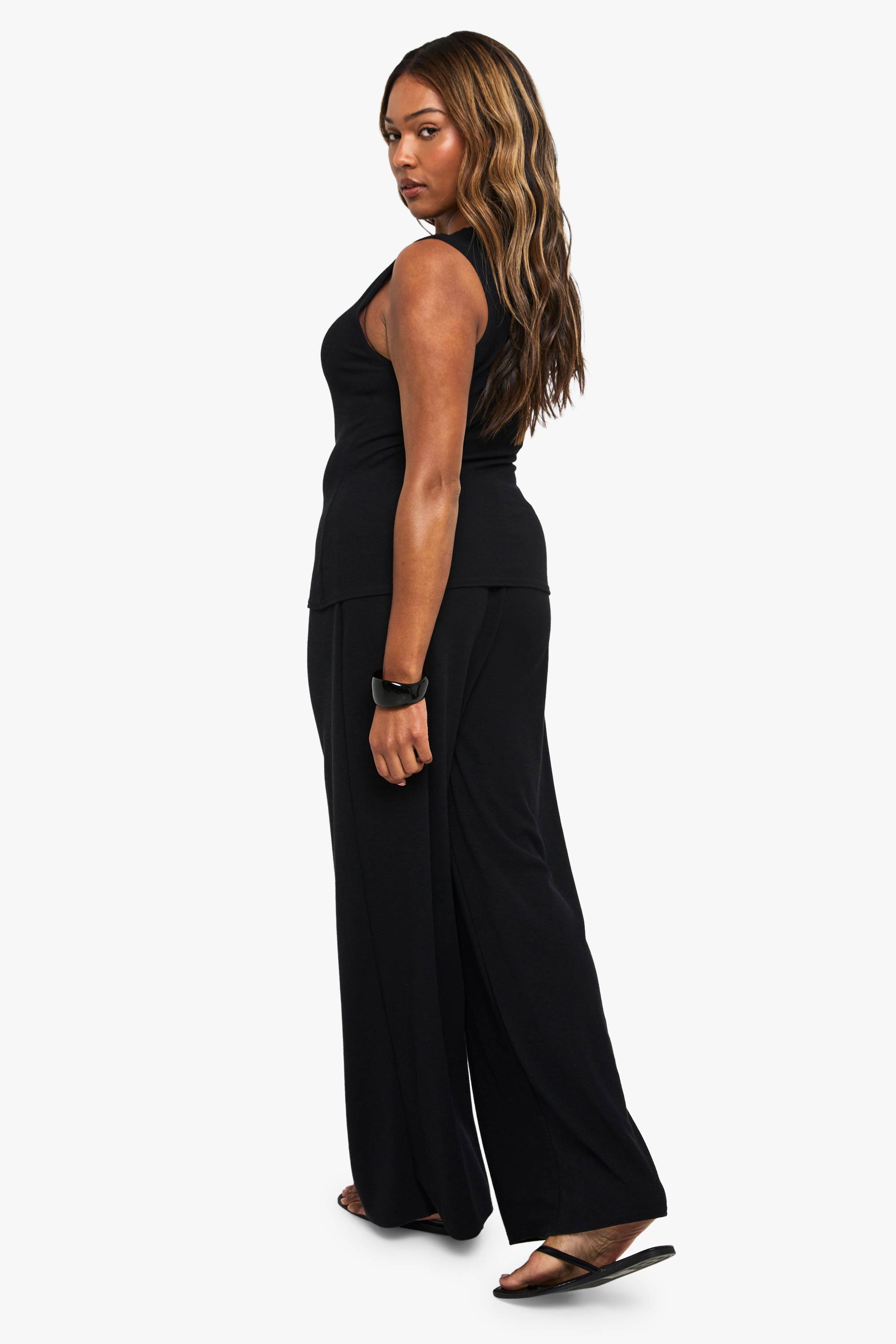 boohoo Bouton côtelé Plus à travers le gilet et le pantalon coordonnés