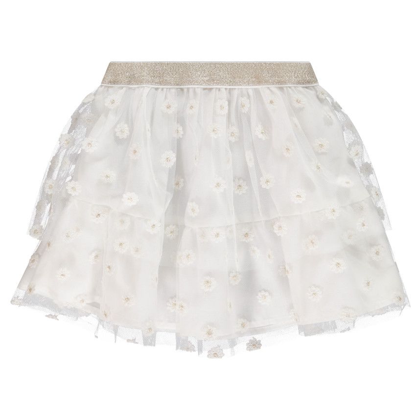 Jupe de cérémonie volantée en tulle brodé pour bébé fille - Ecru