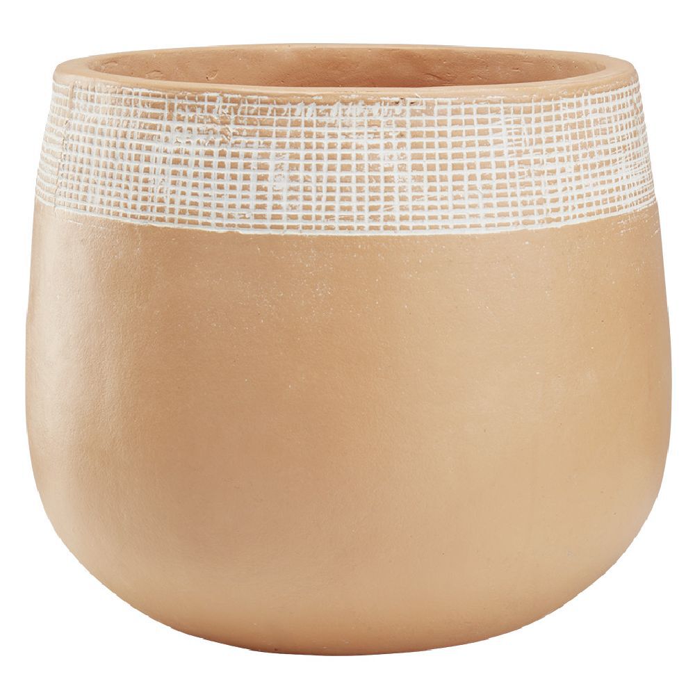 Pot rond en terre cuite naturel et blanc Ø38 cm