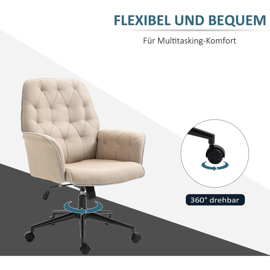 HOMCOM Bürostuhl mit Wippfunktion, aus Webstoff und Polyester, gemütlich beige