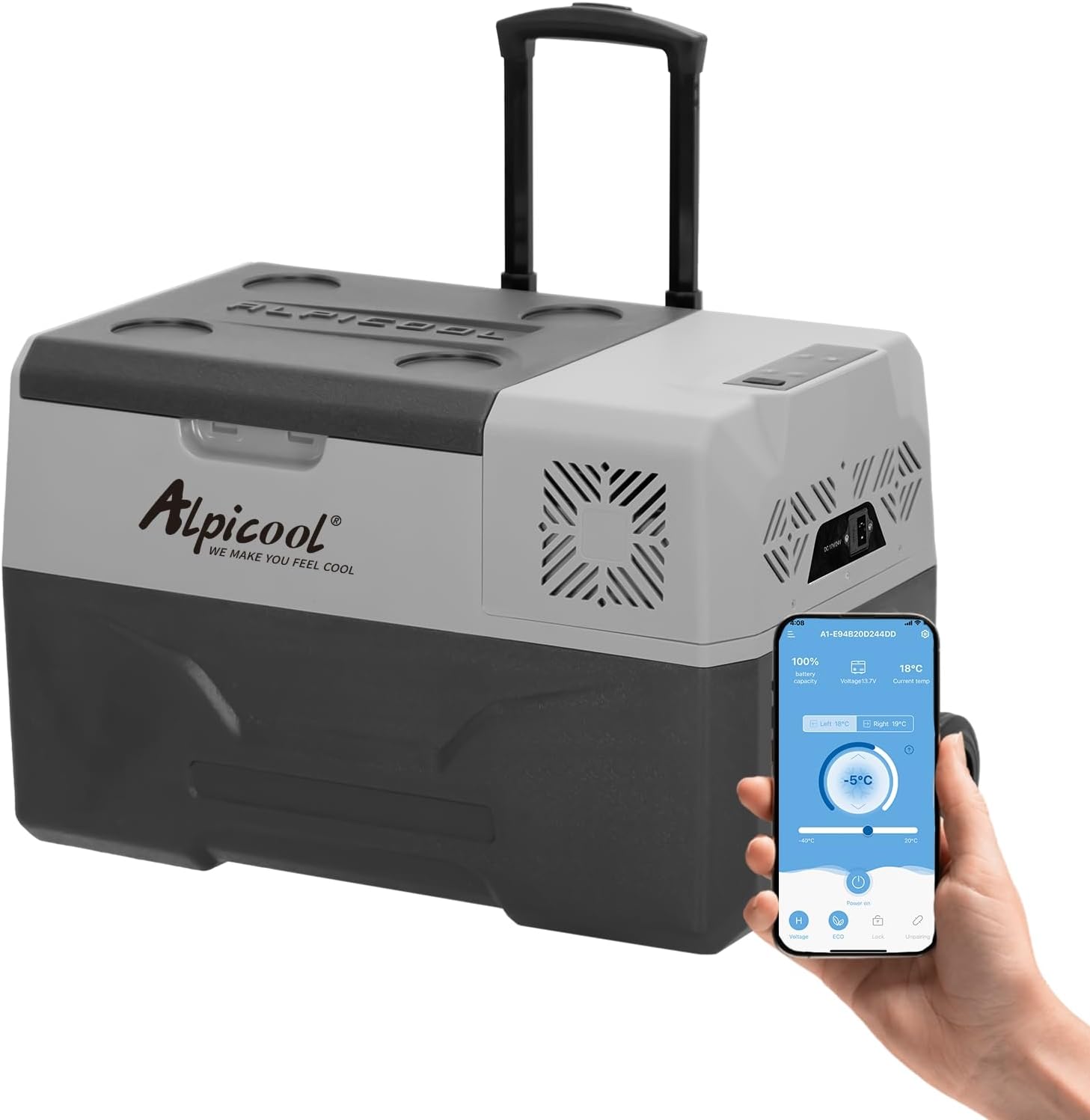 Alpicool CX30 30L Kompressor Kühlbox 12V tragbarer Kühlschrank elektrische Gefrierbox klein Gefrierschrank für Auto camping, Lkw, Boot und Steckdose mit USB-Anschluss, Teleskopstange Rad