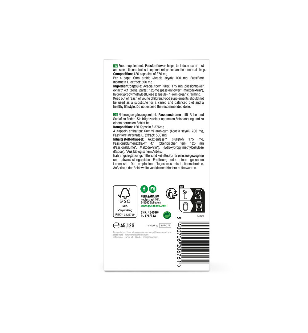 Purasana Passiebloem capsules 125 mg 120 (120 vega capsules)