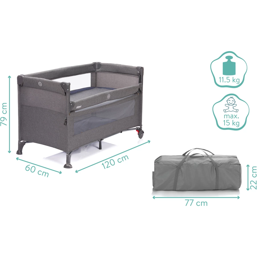 fillikid Reisebeistellbett grau melange