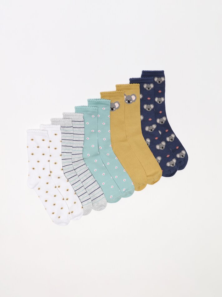 Pacote com 5 pares de meias até o joelho estampadas - Cores sortidas