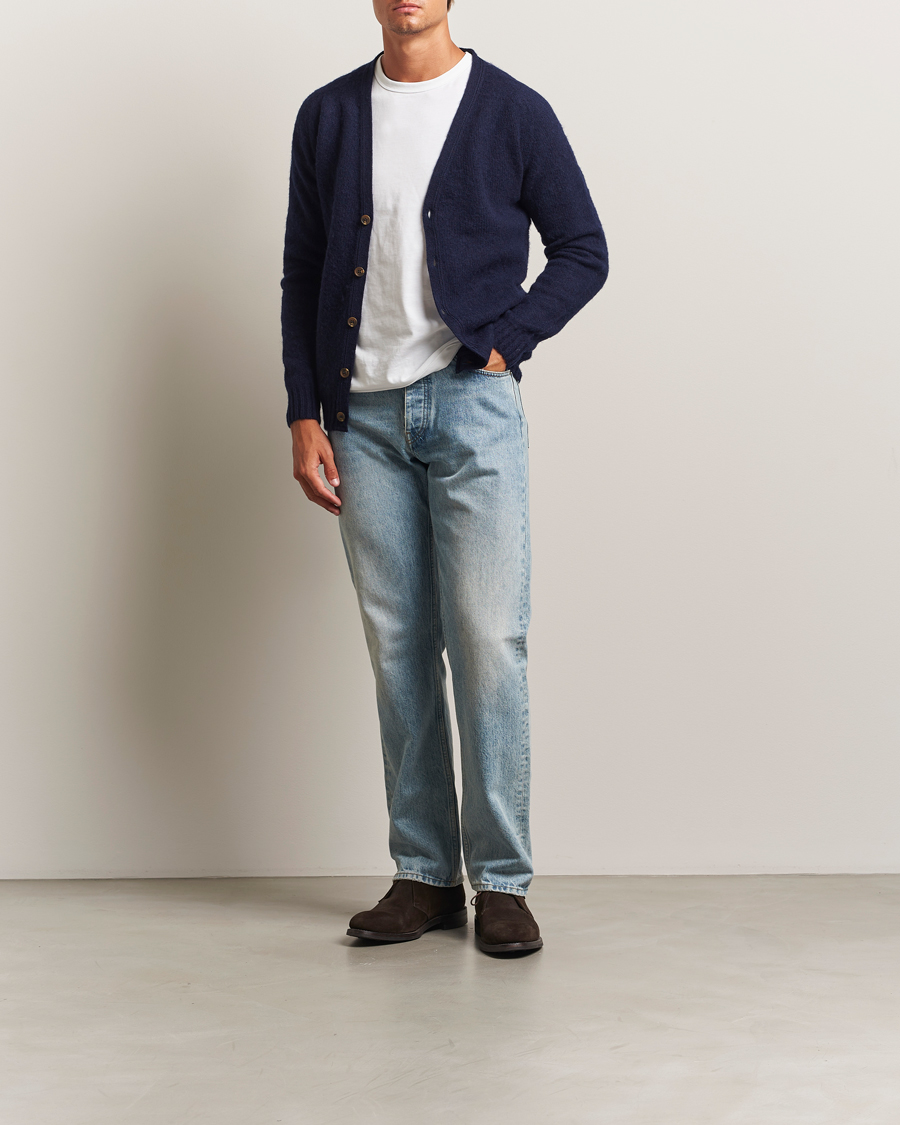 Harley Of Scotland Brushed Supersoft Lambswool Cardigan Navy