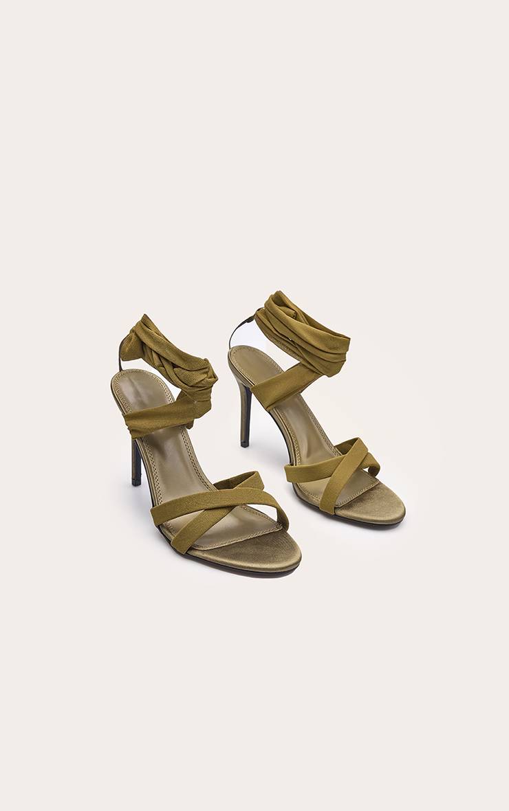 Vert Olive Sandales À Talons Avec Liens En Mousseline