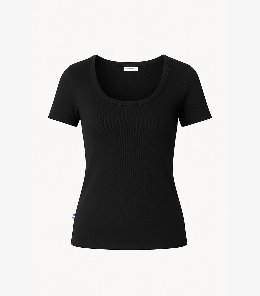 T-shirt Femme Côtelé Noir - Intemporel