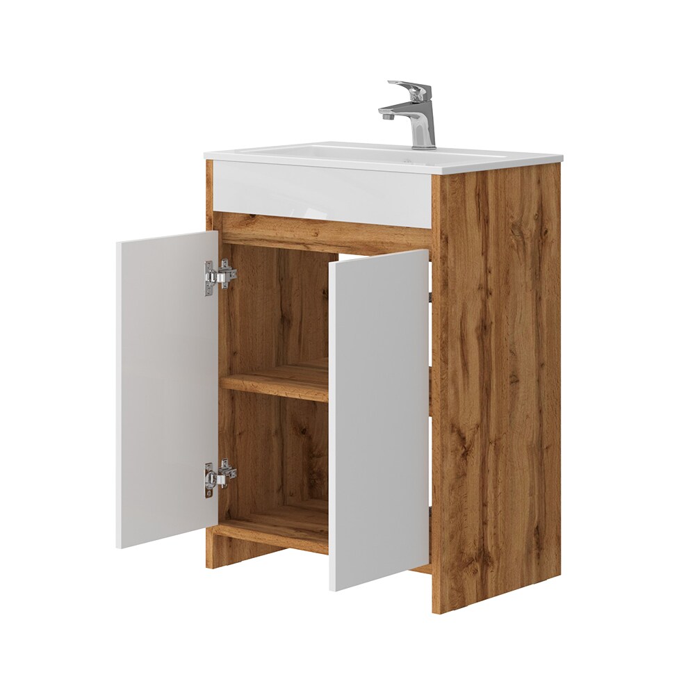 Vicco Waschbecken mit Unterschrank Lemgo Eiche Weiß 60 cm