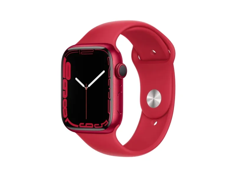 Apple Watch Series 7 (GPS) - (PRODUCT) RED - 45 mm - rød aluminium - smart ur med sportsbånd - fluoroelastomer - rød - båndstørrelse: Almindelig - 32 GB - Wi-Fi, Bluetooth - 38.8 g