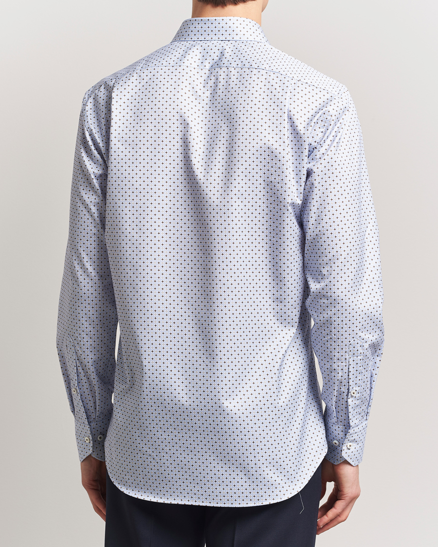 Stenströms Fitted Body Printed Cut Away Shirt Blue