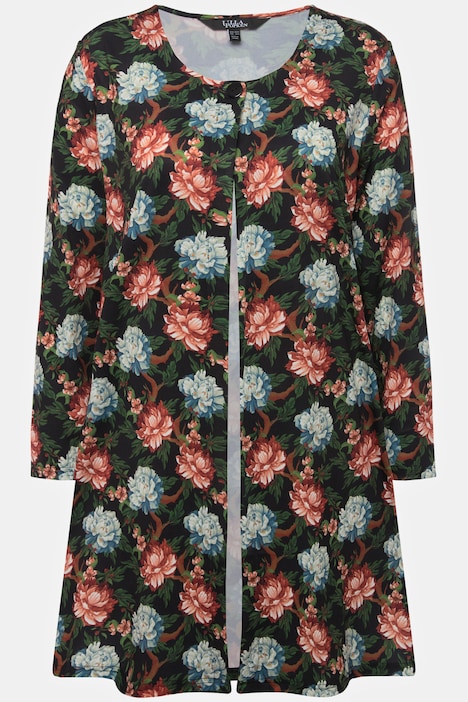 Jerseyjacke, Blüten, Rundhals, Knopfverschluss, Langarm
