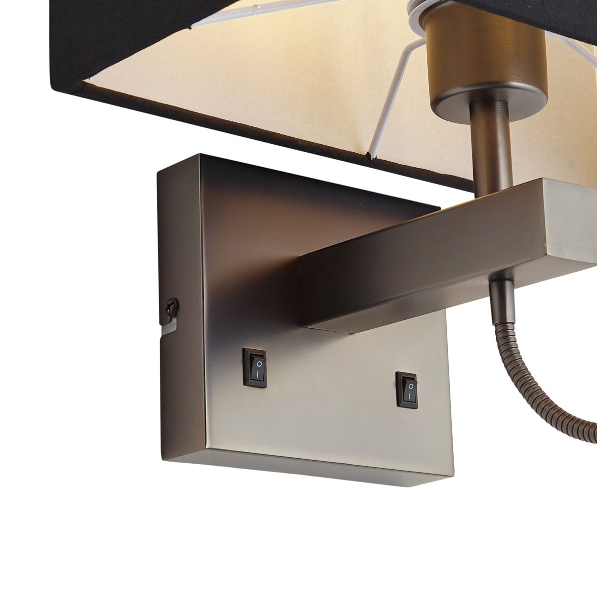 Moderne wandlamp gunmetal met zwarte kap en leesarm incl. LED - Bergamo