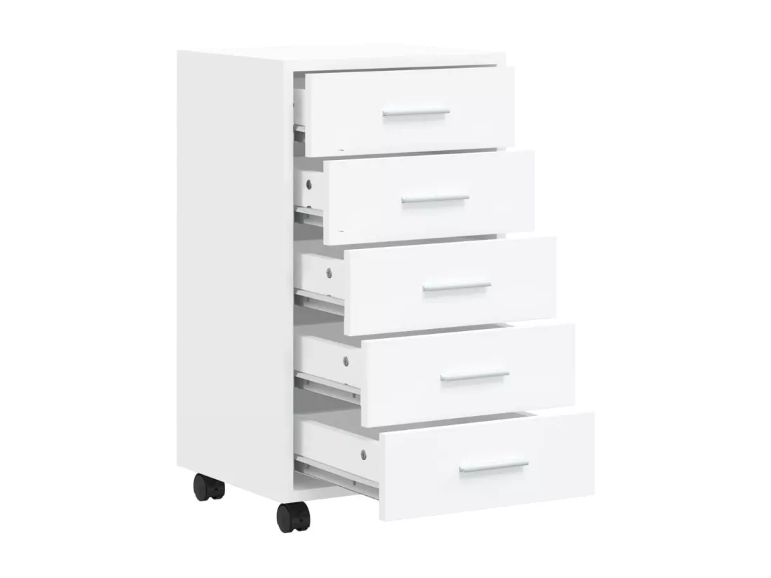 Armoire à tiroirs avec roulettes Blanc brillant Bois ingénierie