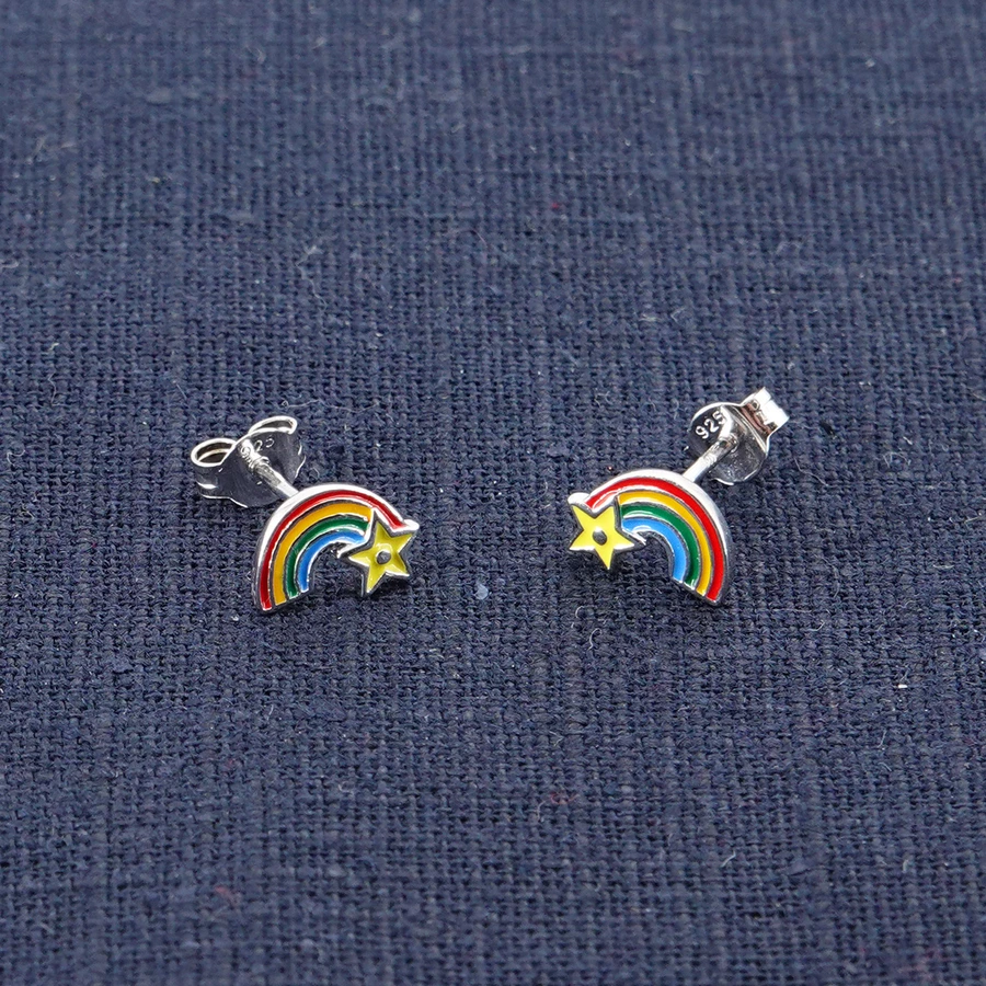 trendor Mädchen-Ohrringe Silber 925 RegenbogenStern silver