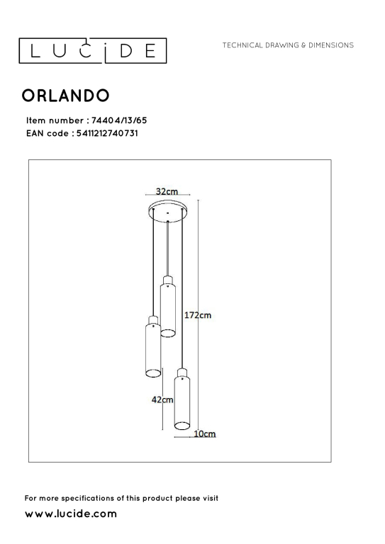Lucide Orlando 3 cluster hanglamp Ø32  fumÃ©