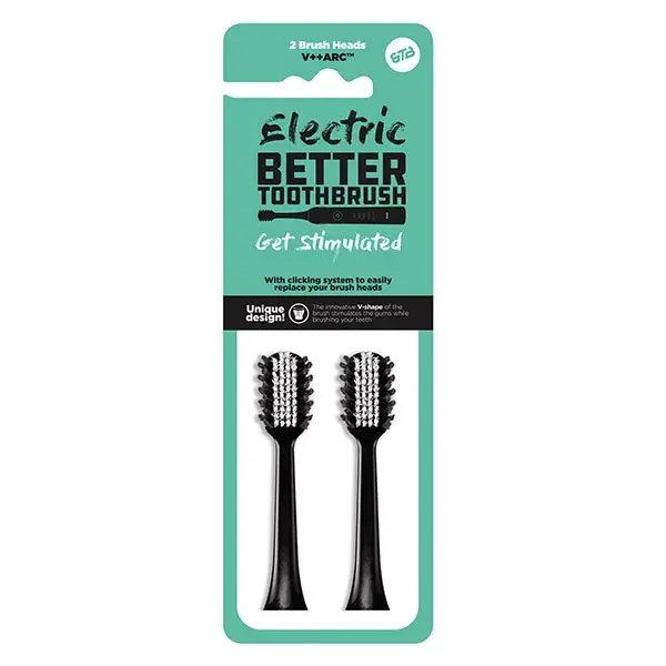 Cabeça de substituição premium Better Toothbrush, preta, pacote com 2 unidades.
