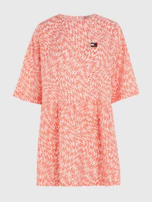 Vestido curto evasê com estampa psicodélica