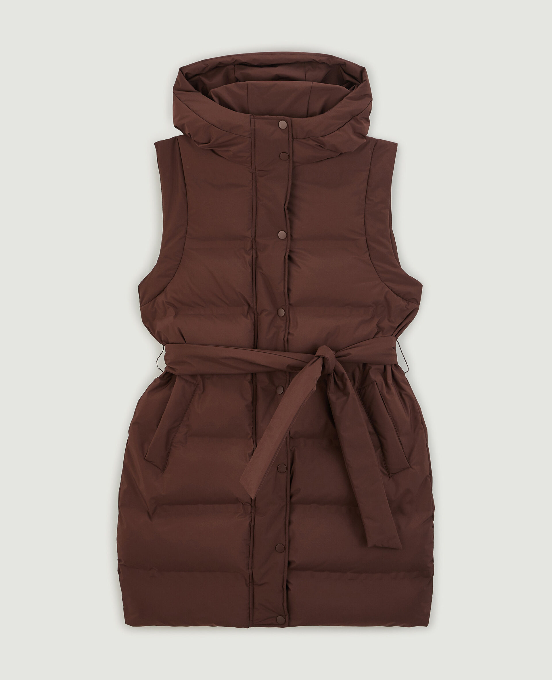 Doudoune mi-longue sans manches - Marron