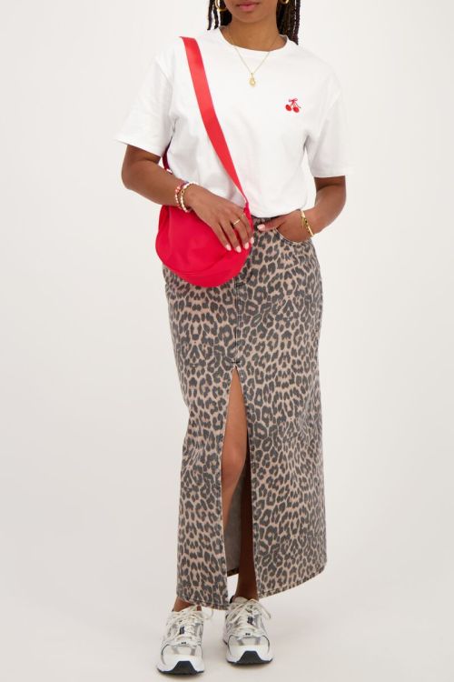Denim midi rok met panterprint
