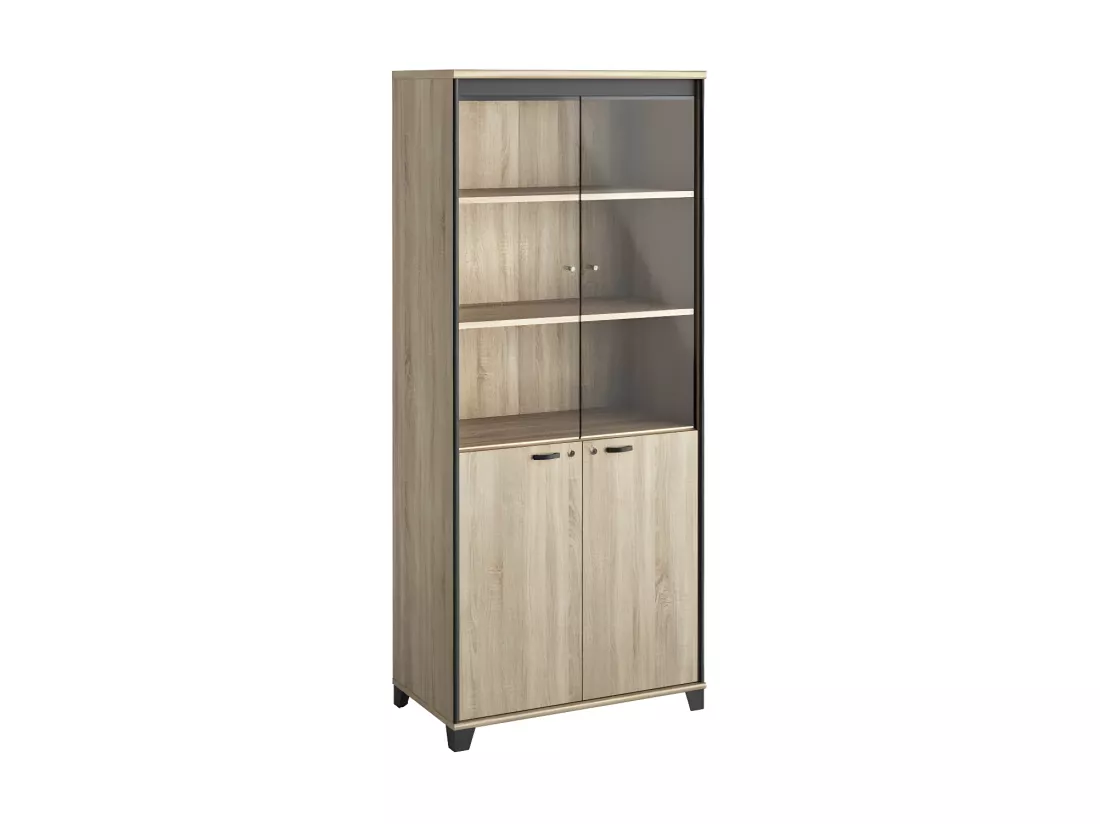 Armoire 4 portes Bois/Noir - HUGUES