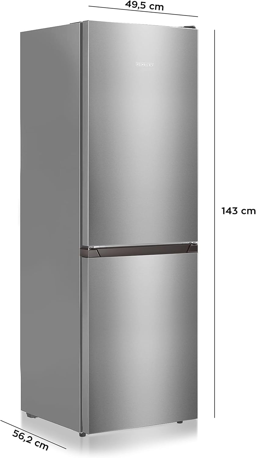Heinrich´s Kühlgefrierkombination 175Liter, XXL, kühlschrank mit gefrierfach, Kühlvolumen 122L, Gefrierfach 53L, leise 39dB,große Tiefkühlboxen, 7 Temperaturstufen (Energieklasse E, Inox)