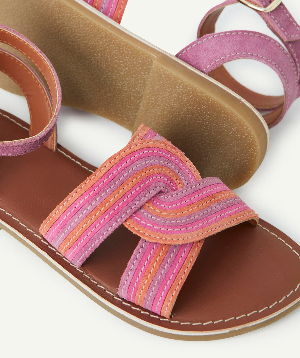 sandales en cuir fille avec torsades rose mauve et orange