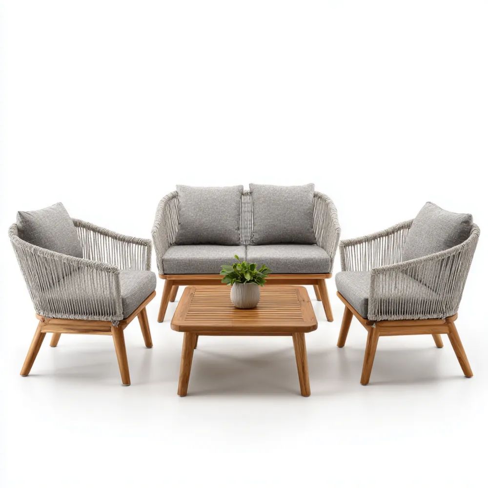 Garten-Sofaset Seil Design 120x70x80 cm - Hellgrau - Skandinavischer Stil