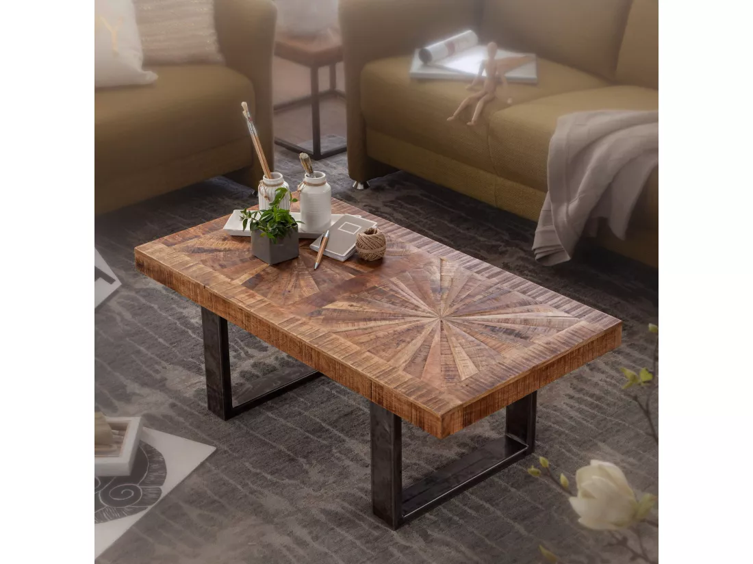 Table Basse Moderne Manguier Bois Massif Solide 105X40X55 Cm Table Au Design Industriel