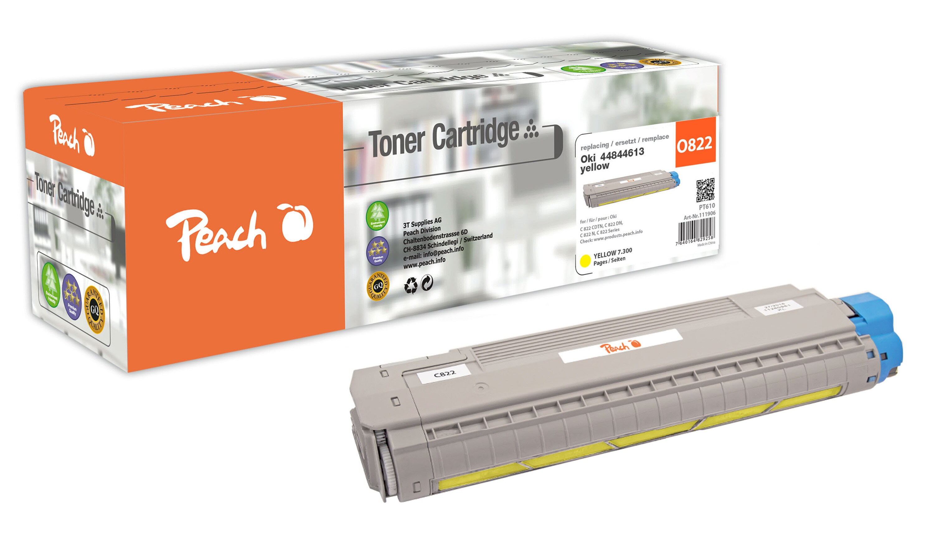 Peach O4484Toner ye ersetzt OKI 44844613 für z.B. OKI C 822 CDTN, OKI C 822 DN, OKI C 822 N, OKI C 822 (wiederaufbereitet)
