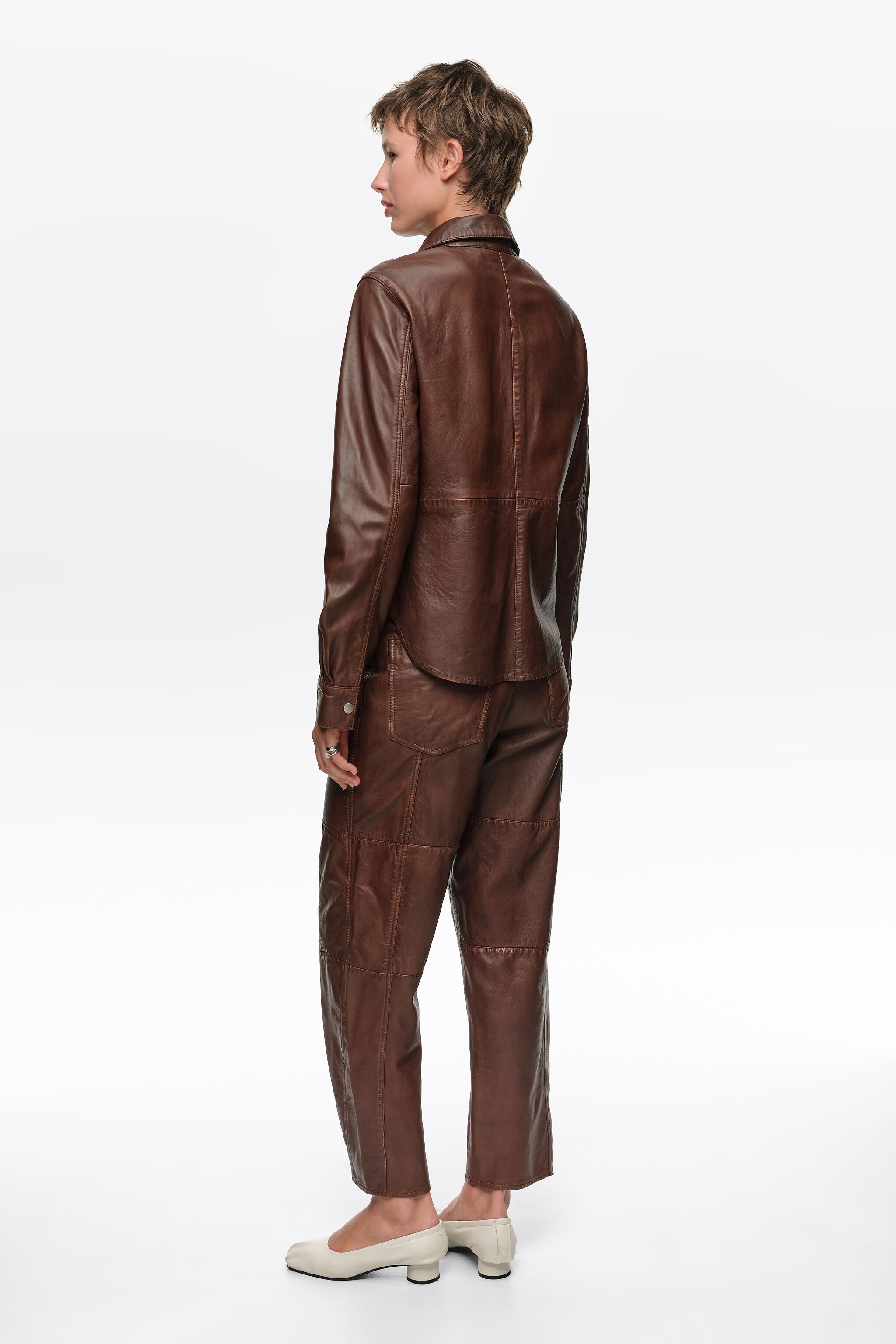 Camisa de couro marrom lavado