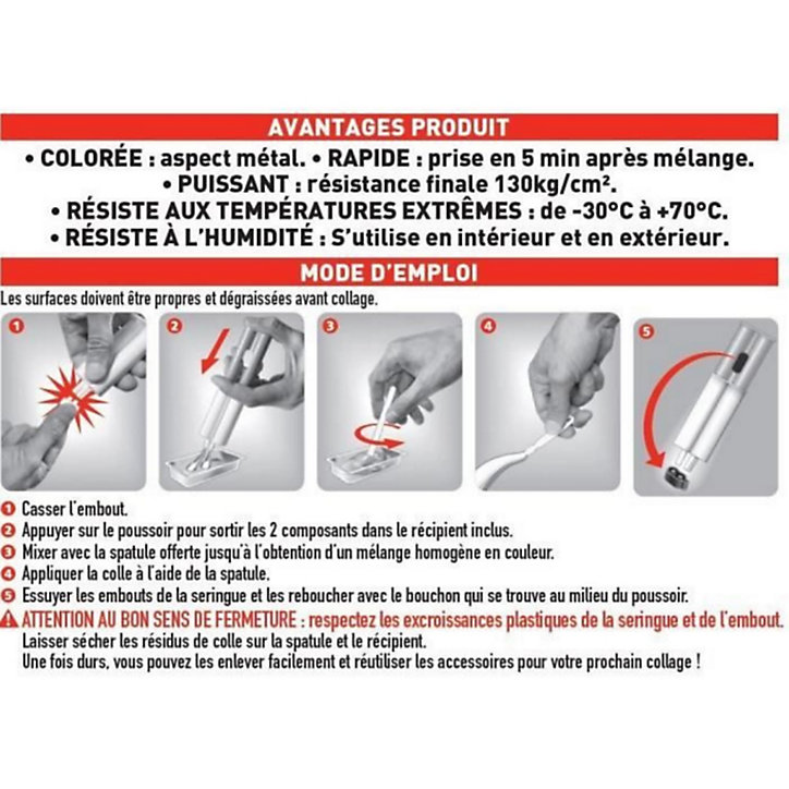 Colle Epoxy bi-composant Sader Spécial Métal Seringue 25 ml