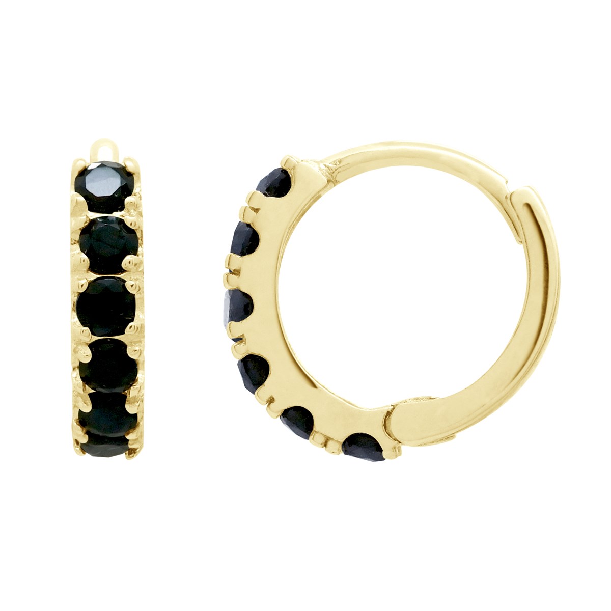 Boucles d'Oreilles Créoles - Ornées d'Oxydes de Zirconium Noirs - Or Jaune