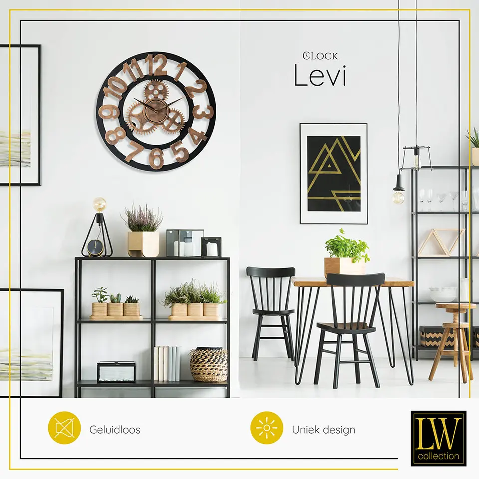 LW Collection Wandklok Levi brons cijfers 60cm