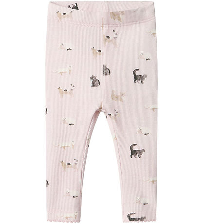 Name It Leggings - Rib - NbfBrigit - Light Lilac m. Katzen