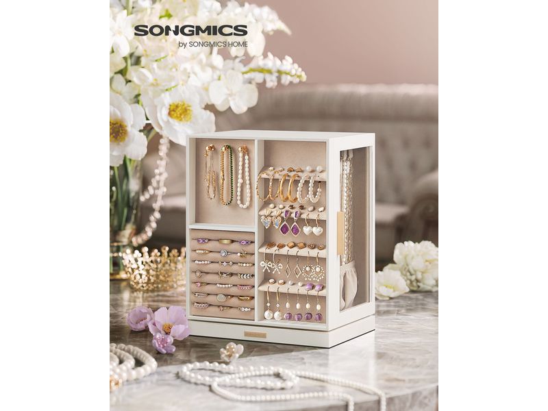 Songmics Schmuckschatulle 16 x 22,2 x 28.5 cm Schmuckkästchen 360° drehbar