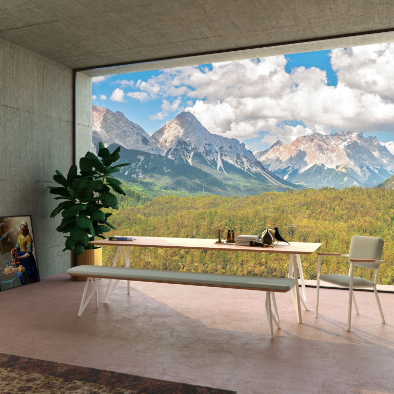 Studio HENK Butterfly tafel 300x100 wit frame, hardwax light 3041, verjong afgerond