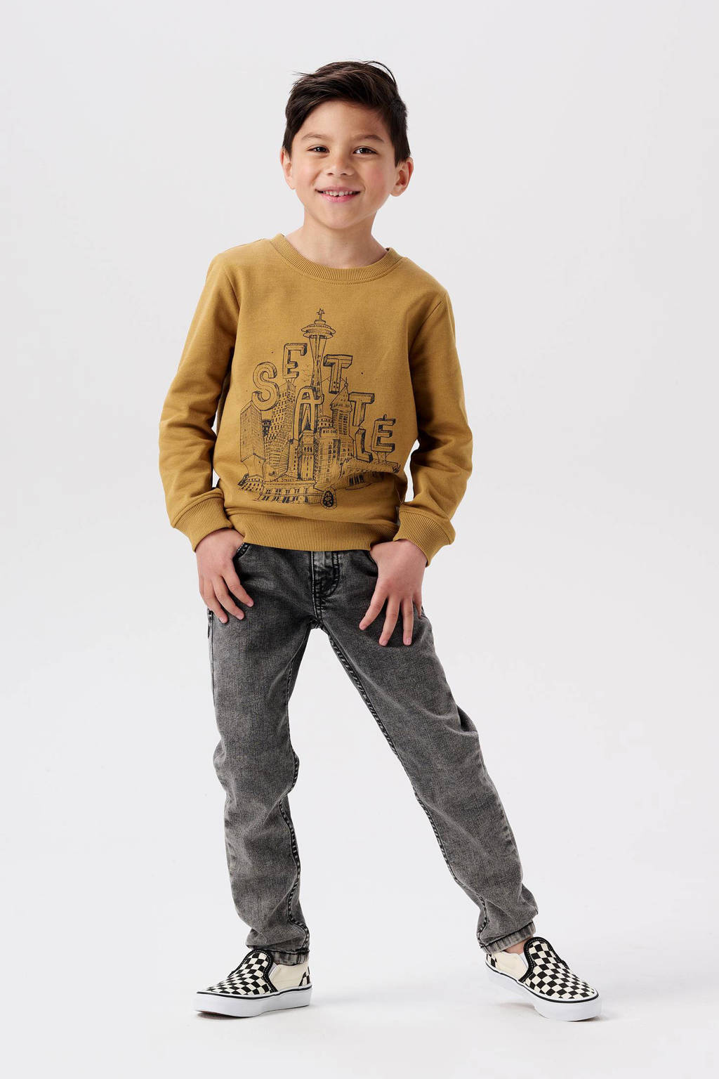 Noppies sweater Woodbine met printopdruk lichtbruin