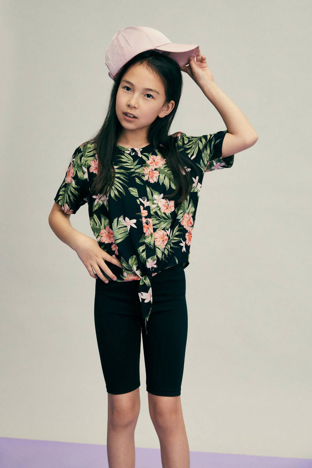 PIECES KIDS blouse LPNYA met all over print zwart/groen/roze