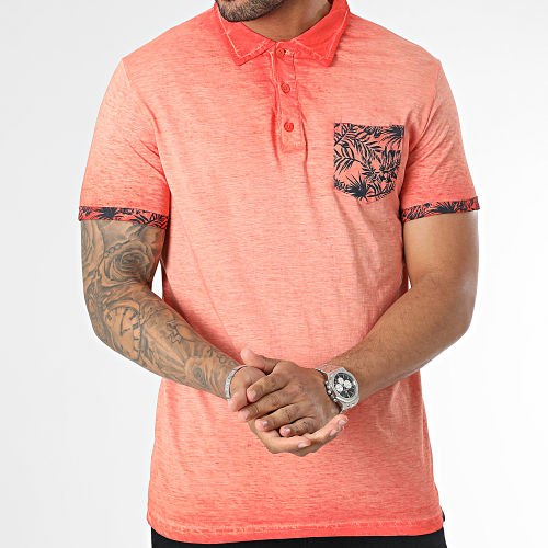 Polo Manches Courtes Panthere Orange Chiné Floral