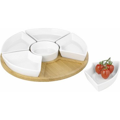 Set de service SUSAN, en bois/porcelaine, 7 pièces