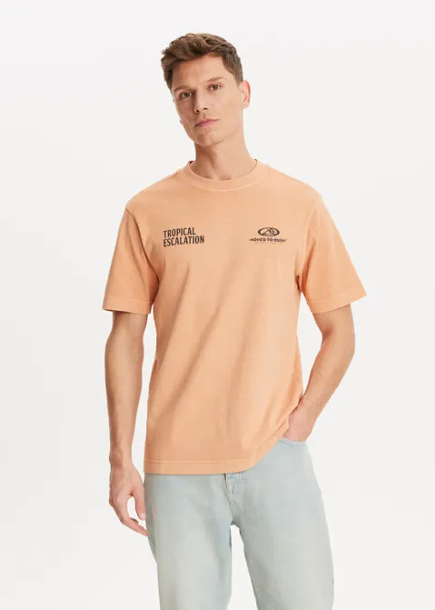 T-shirt met print palm oranje (ORA)