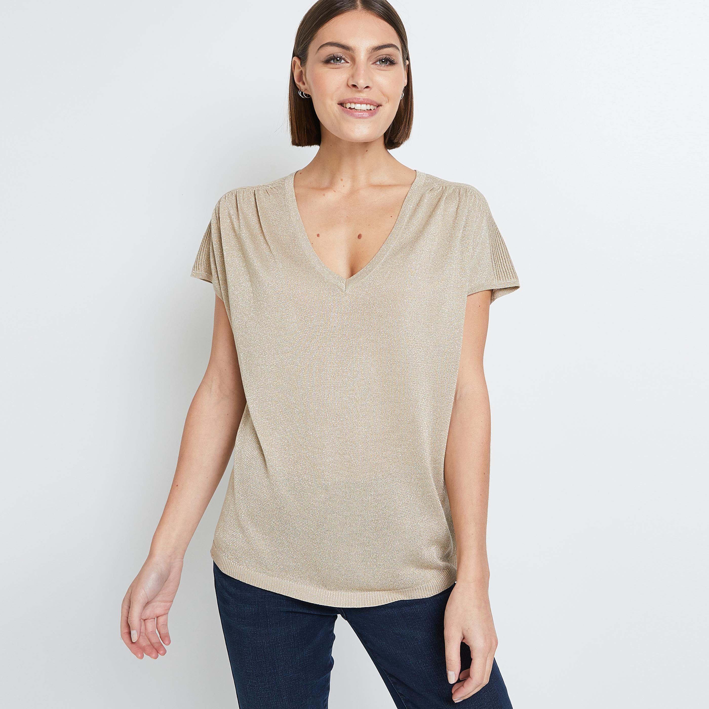 Pull manches courtes femme - BEIGE