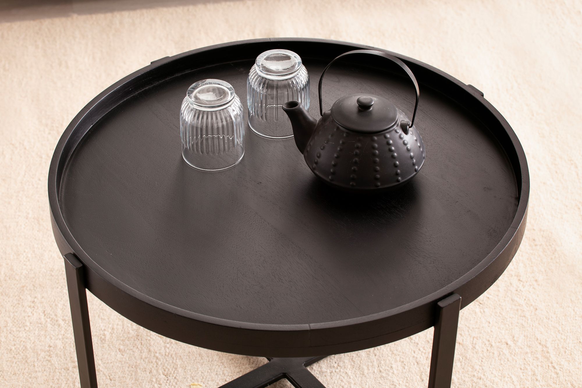 Couchtisch FineBuy Sofatisch Massivholz Schwarz 60x60x35 cm Wohnzimmertisch Rund