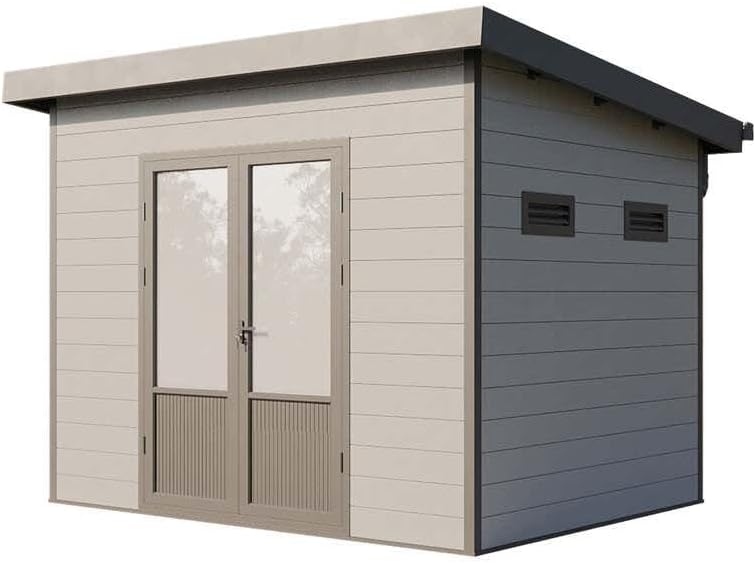 Finnhaus Wolff WPC Gerätehaus Terra 3024 28 Anthrazit/Hellgrau Gerätehaus aus Holz/Kunststoff, Geräteschrank mit 28 mm Wandstärke Gartenhaus