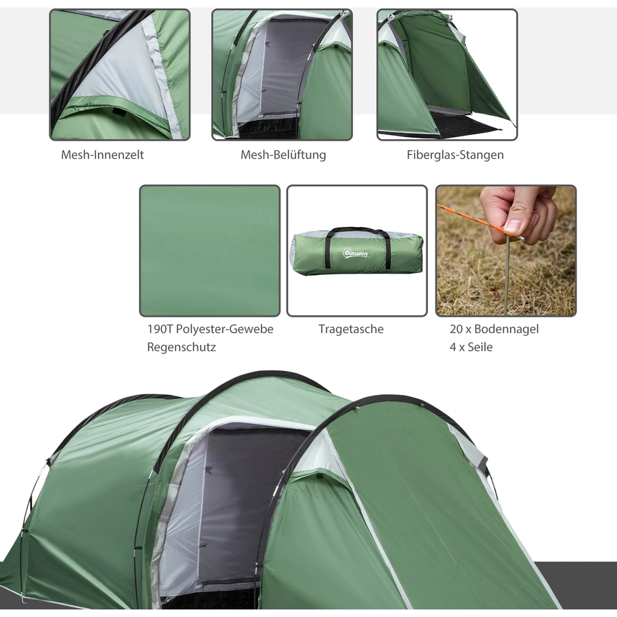 Outsunny Campingzelt für 3-4 Personen dunkelgrün, schwarz