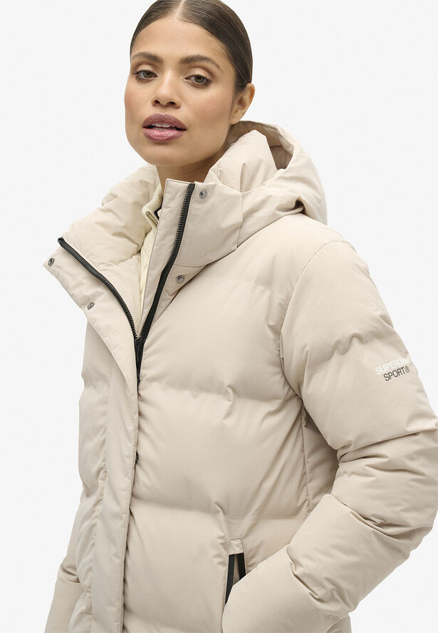 Superdry HOODED LONGLINE PUFFER JACKET Chateau grey