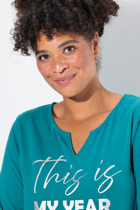 T-Shirt, A-Linie, Statement-Druck, 3/4-Ärmel
