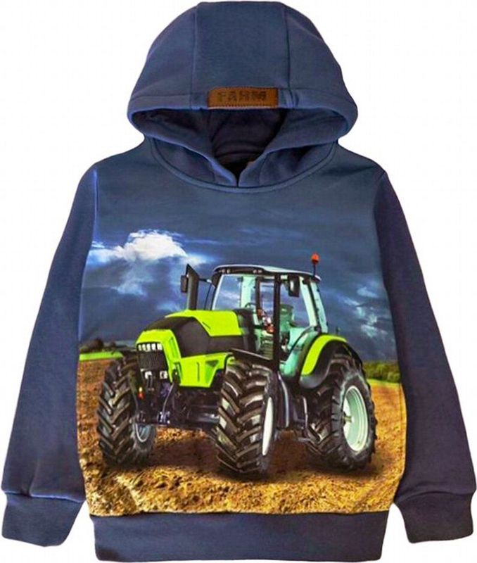 Sweater Hoodie trui met groene tractor Deutz trekker Kleur blauw maat 98/104 Heel mooi!