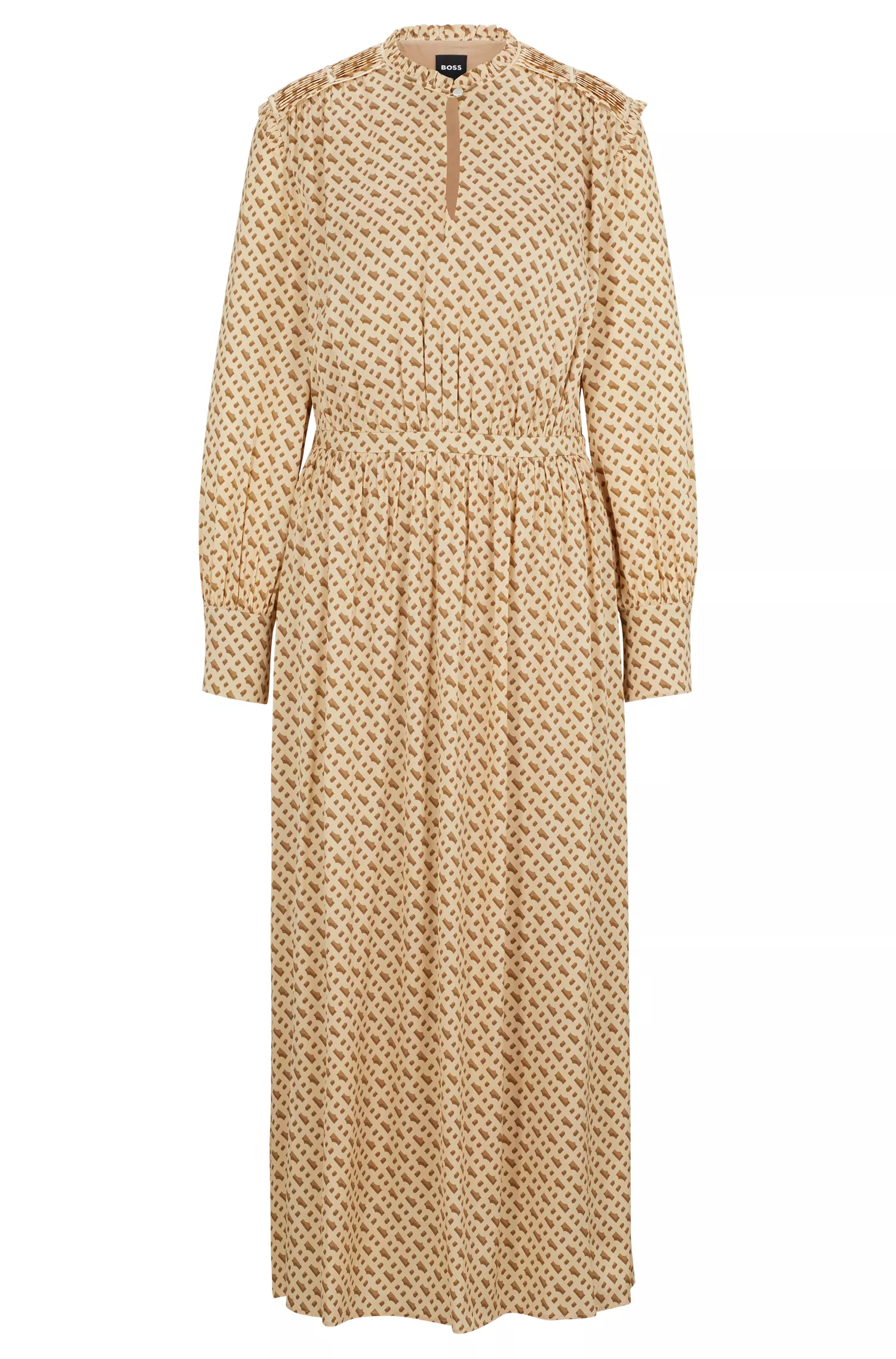 Vestido BOSS em mistura de seda preta com estampa de monograma