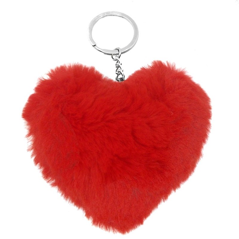 Porte-clés bijou de sac coeur pompon argenté Couleur Rouge